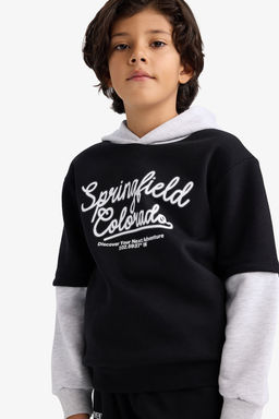 Kap__onlu Bask_l_ __i Yumu_ak T_yl_ Sweatshirt Erkek _ocuk