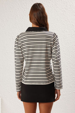 TRENDYOLMILLA Bordo Cizgili Dantel Detayl? Polo Yaka Relaxed/Rahat Kal?p Orme T-Shirt TWOSS25TS00104 фото 5