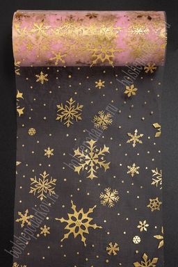 Фатин Снежинки 15 см*15 ярд (SF-3776) розовый/золото