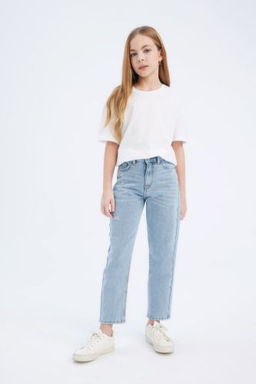 K?z Cocuk Mom Fit Standart Paca Jean Pantolon