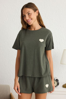 Trendyolmilla Haki Kalp Patchli Sortlu Orme Pijama Tak?m? THMSS25PT00155  фото 6