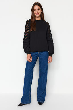 TRENDYOLMILLA Siyah File Detayl? Kal?n Ici Polarl? Regular/Normal Kal?p Orme Sweatshirt TWOAW24SW00134 фото 2