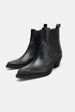 LEATHER COWBOY ANKLE BOOTS WITH TOPSTITCHING - Zara фото 4