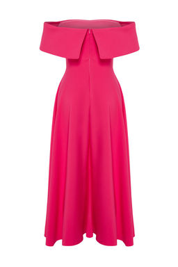 Fusya Carmen Yaka A-Kesim Dokuma S?k Midi Abiye Elbise TPRSS24EL00210