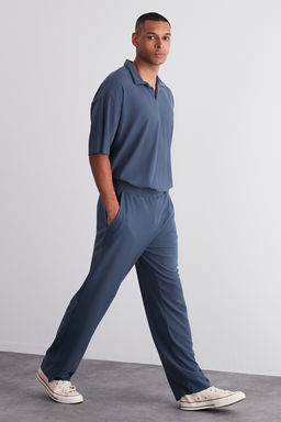TRENDYOL MAN Limited Edition Siyah Straight Fit Dokulu Gizli Kordonlu Tek Parca Esofman Alt? TMNSS23EA00013 - Trendyolmilla фото 4