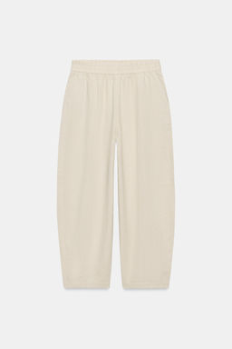 PANTAL?N BARREL CON LINO / Beige claro