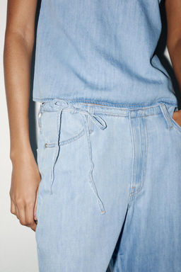 TRF PYJAMA-STYLE DENIM TROUSERS - Zara фото 4