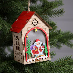 Ёлочная игрушка Домик с Дедом Морозом, 14.5х11х8.5 см, 1 LED, от батареек, свечение тёплое белое - Luazon lighting фото 3