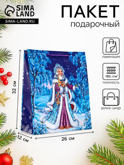 Цена за 2 шт. Пакет подарочный новогодний ламинированный, «Снегурочка», 26×12×32 см
