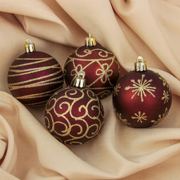 Ёлочные игрушки Золотые узоры, шары новогодние, d=6 см, набор 4 шт.