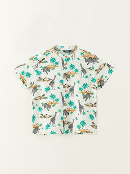 Hakim Yaka Desenli K?sa Kollu Poplin Erkek ?ocuk G?mlek