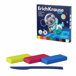 АКЦИЯ Цена за 1 шт. Пластилин классический ErichKrause Kids Space Animals 10 цветов со стеком, 180 г (в коробке 10 шт)