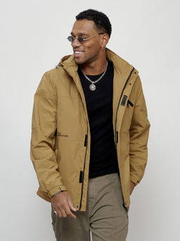 Куртка спортивная мужская весенняя с капюшоном бежевого цвета 88021B