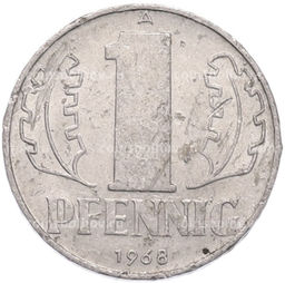 Монета 1 пфенниг 1968 года Восточная Германия (ГДР)