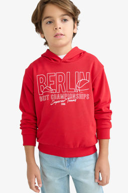 Kap__onlu Bask_l_ Sweatshirt Erkek _ocuk