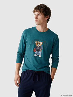 Regular Fit Teddy Bask?l? Erkek Pijama Tak?m?