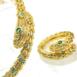 Браслет Змея с фианитами цв.хрусталь, голубой, 15см