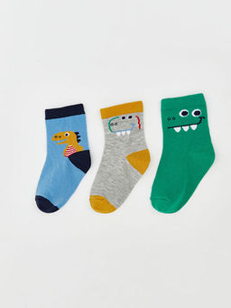 Dinozor Bask?l? Erkek ?ocuk Soket ?orap 3l?