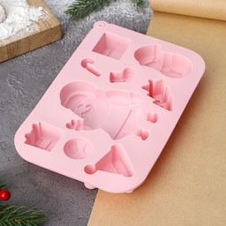 Форма для выпечки Доляна Новый год, 17.5?12?2.5 см, 9 ячеек, силикон, розовая