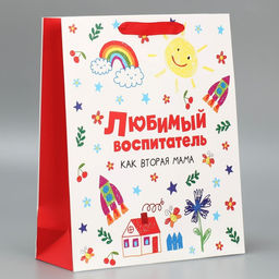 Пакет подарочный ламинированный, упаковка, «Любимый воспитатель», M 25.5 х 30 х 9 см