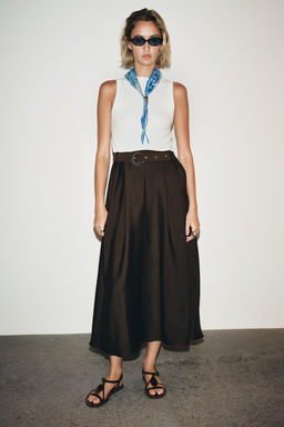 BELTED CONTRAST MIDI DRESS