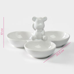 Менажница Доляна «Мишка Отто», 20.5×10 см, 3 ячейки, доломит, белая  фото 5