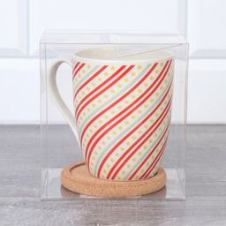 Кружка 400 мл с подставкой под горячее в подарочной ураковке PVS/ K5098/ Красные полоски/АКЦИЯ - ГалеонТрейд фото 3