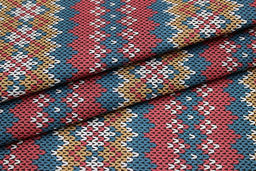 Бязь Вязаный орнамент цв.морская волна/красный коралл, ш.1.5м, хлопок-100%, 120гр/м.кв - Купава фото 4