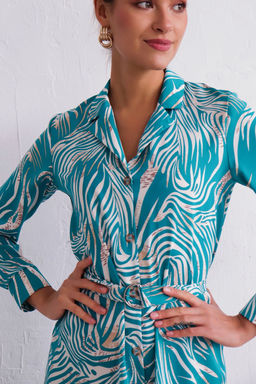 11638 Платье-рубашка с английским воротником бирюзово-белое - Martichelli фото 3