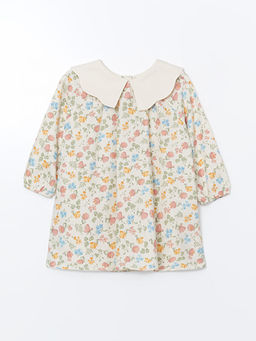 Bebe Yaka ?i?ekli Gabardin K?z ?ocuk Elbise