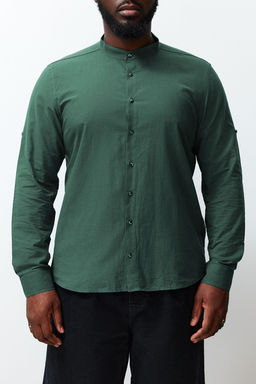 Koyu Yesil Regular Fit Rahat Hakim Yaka Basic Buyuk Beden Gomlek TMNSS23GO00093