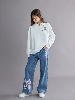 Wideleg Angel Bask?l? K?z ?ocuk Jean Pantolon