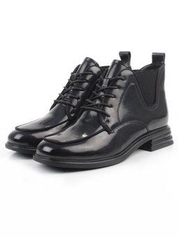 01-M43-22 BLACK Ботинки демисезонные женские (натуральная кожа, байка)