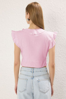 Trendyolmilla Mavi Cizgili Baglama Detayl? Dokuma Bluz TWOSS25BZ00424  фото 4