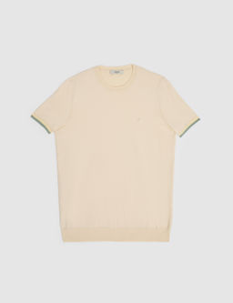 Ekru Slim Fit %100 Pamuk Bisiklet Yaka Triko T-shirt