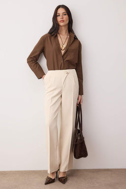 Bej Dugme Detayl? Wide Leg/Genis Paca Pantolon TWOAW26PL00152 - Trendyolmilla фото 2