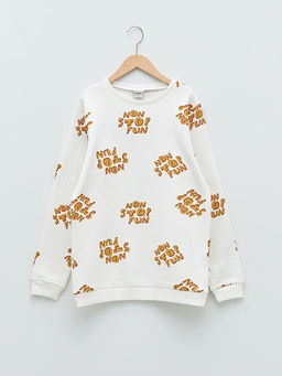 Bisiklet Yaka Bask?l? Uzun Kollu Erkek ?ocuk Sweatshirt