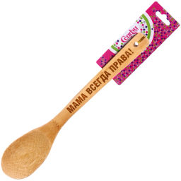 Цена за 5 шт. Ложка бамбуковая 30*6см "Мама всегда права" Селфи