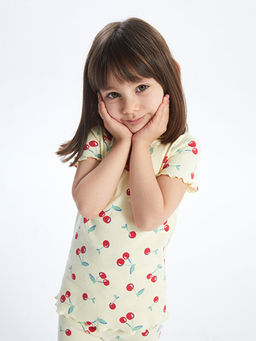 Bisiklet Yaka Bask?l? K?z Bebek Pijama Tak?m?