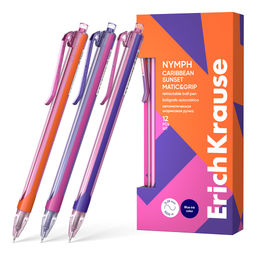 АКЦИЯ Цена за 12 шт. Ручка шариковая автоматическая ErichKrause Nymph Matic Caribbean Sunset 0.7, цвет чернил синий (в коробке по 12 шт.)