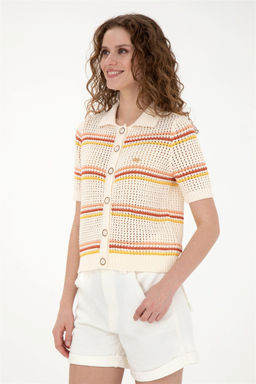 Женский кремовый трикотажный кардиган