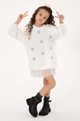 K_z _ocuk Krem Triko Elbise