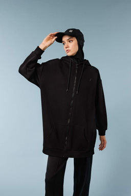 DeFactoFit Длинный толстый свитшот с капюшоном, карманами и молнией