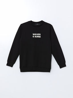 Bisiklet Yaka Bask?l? Erkek ?ocuk Sweatshirt