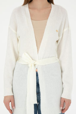 Женский трикотажный кардиган кремового меланжевого цвета Неожиданная скидка в корзине - U.s. polo assn фото 6