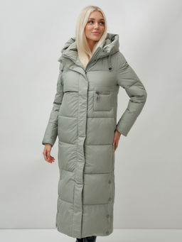 Пальто утепленное стеганное зимнее с капюшоном женское зеленого цвета 9611Z - Mtforce фото 5