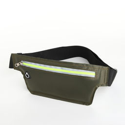 Сумка для бега на пояс, со светоотражающими элементами, с отверстием для наушников, 24×0.3×10 см, хаки