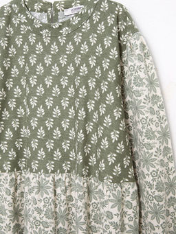 Bisiklet Yaka Desenli Uzun Kollu Gabardin K?z ?ocuk Elbise