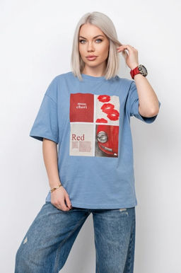 K12472 Футболка OVER SIZE (плотный хлопок) ГОЛУБОЙ