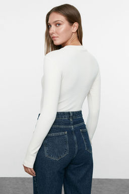 Trendyolmilla Siyah-Beyaz 2li Paket Slim C?tc?tl? Dik Yaka Fitilli Esnek Orme Body TWOAW23BD00030 фото 3